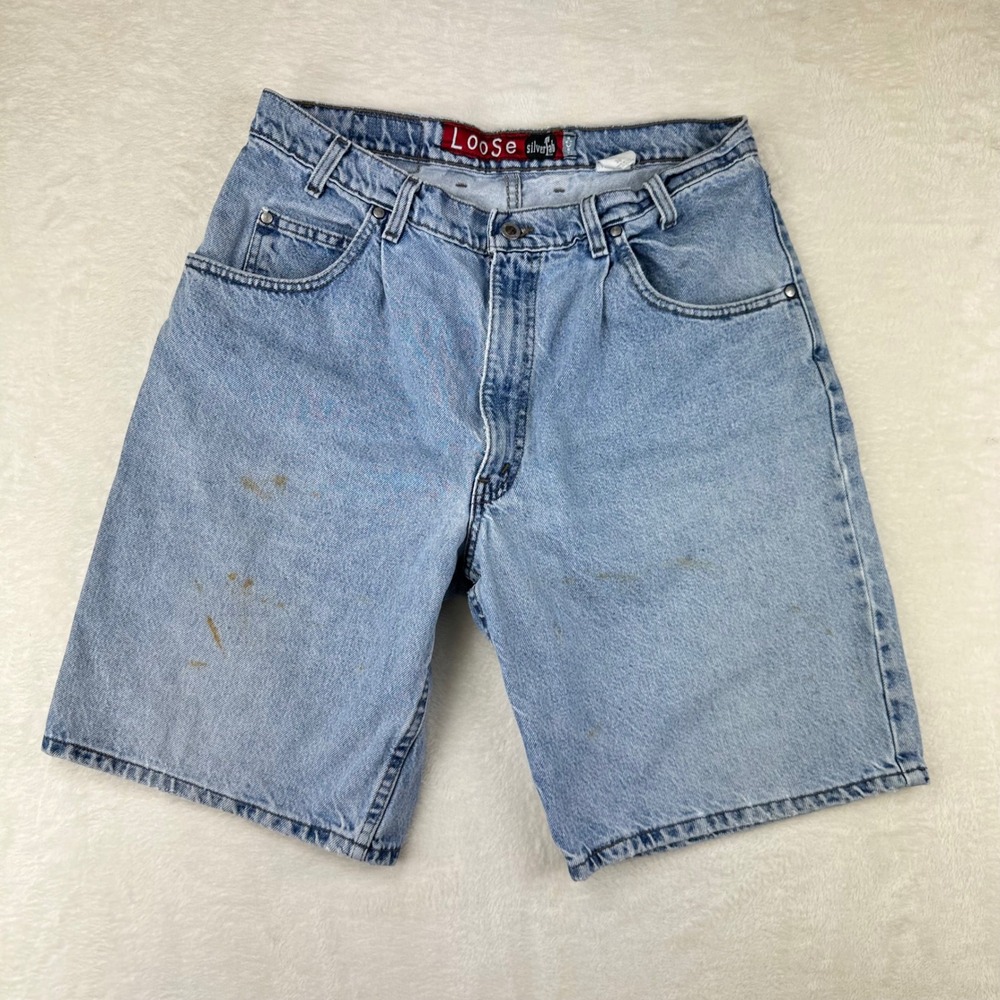 Levi's Denim Shorts Mens SilverTab Loose 36 Blue VTG Baggy 90s USA Stained